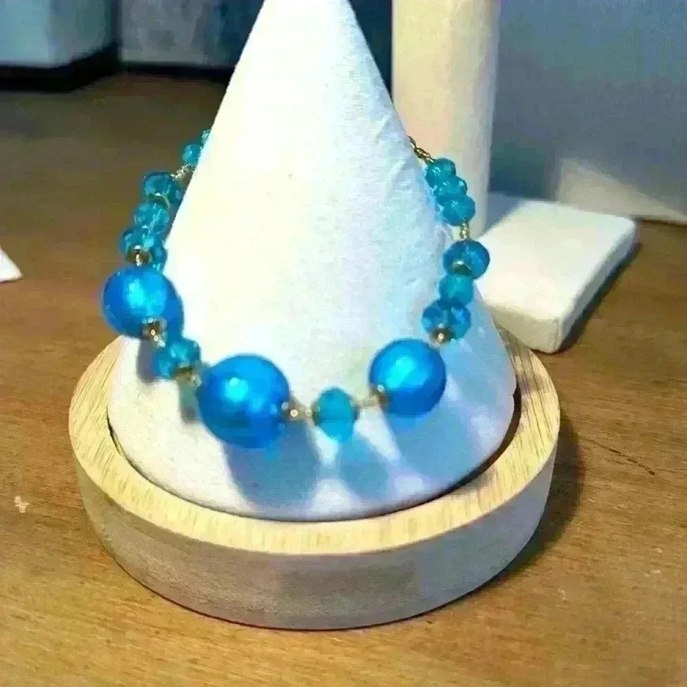 Vintage Atelier Zecchin Adjustable Bracelet with Blue Glass Beads and Crystals